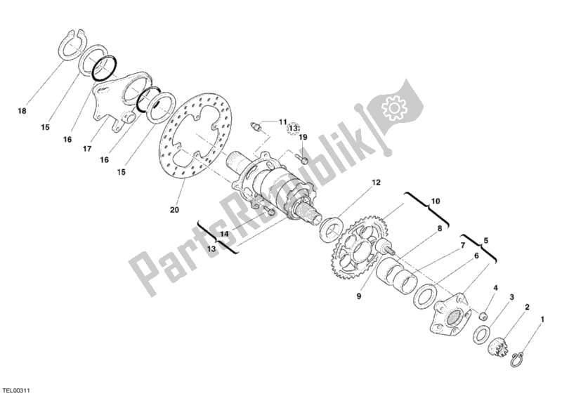 Tutte le parti per il Mozzo, Ruota Posteriore del Ducati Monster S2R 800 2005